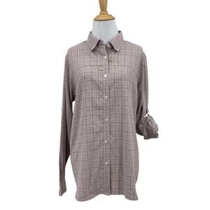 Huk Shirt Womens L Large Multi Tide Point Long Tab Sleeve Cross Dye Button Up